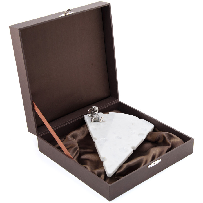 Board for cheese "Mouse feast" made of marble, with silver